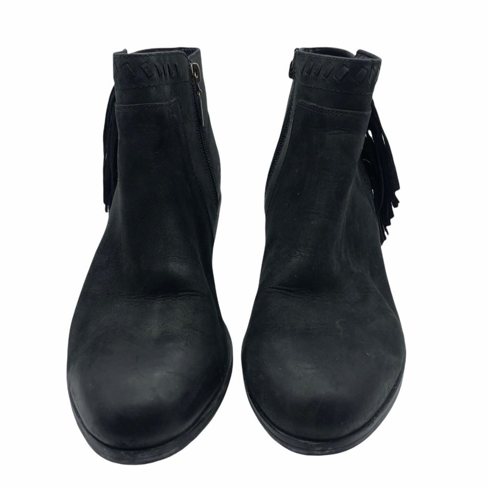 Clarks Artisan Ankle Boots Women Size 9.5 Western Black Leather Side Fringe - Picture 2 of 7